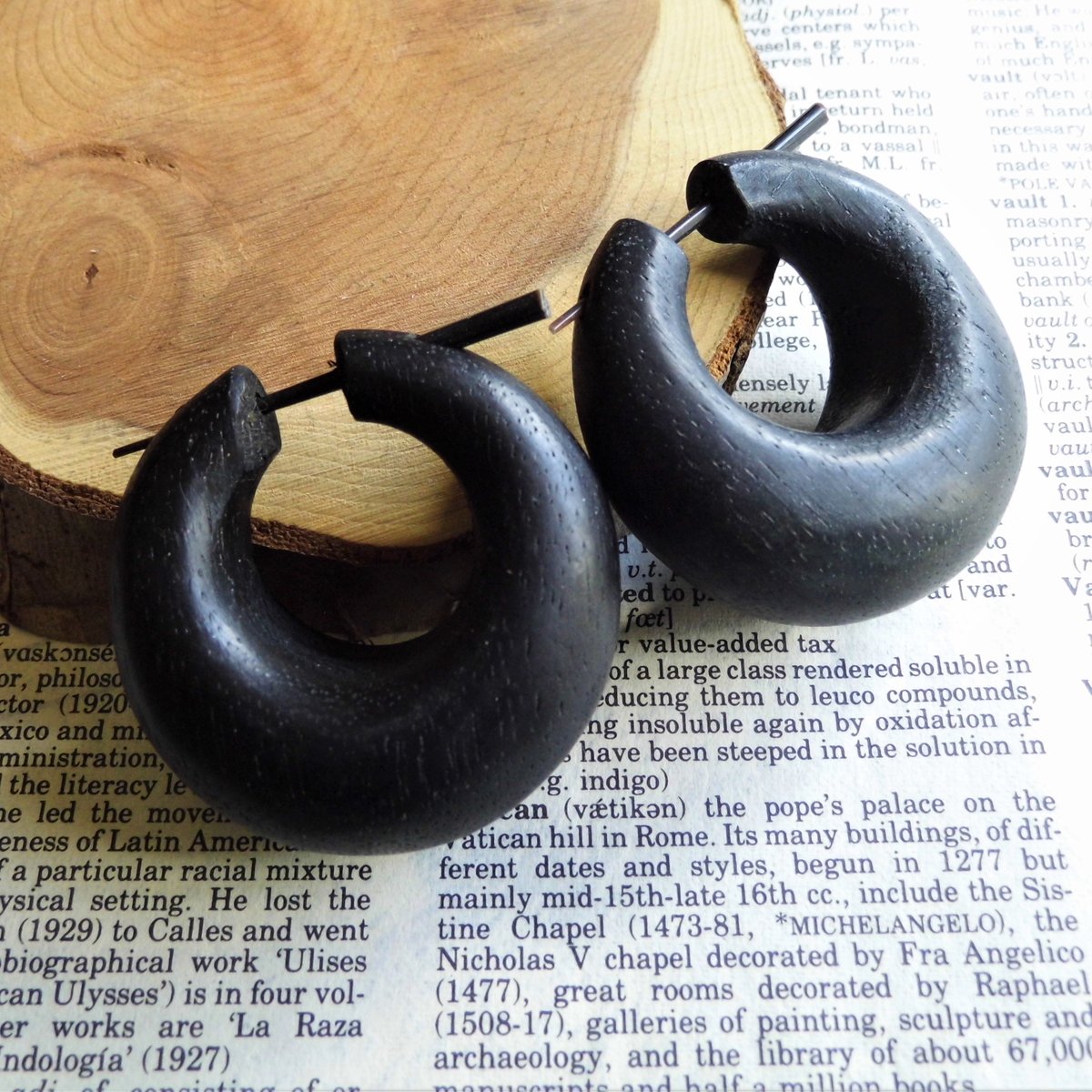 Large Black Wood Earrings Womens