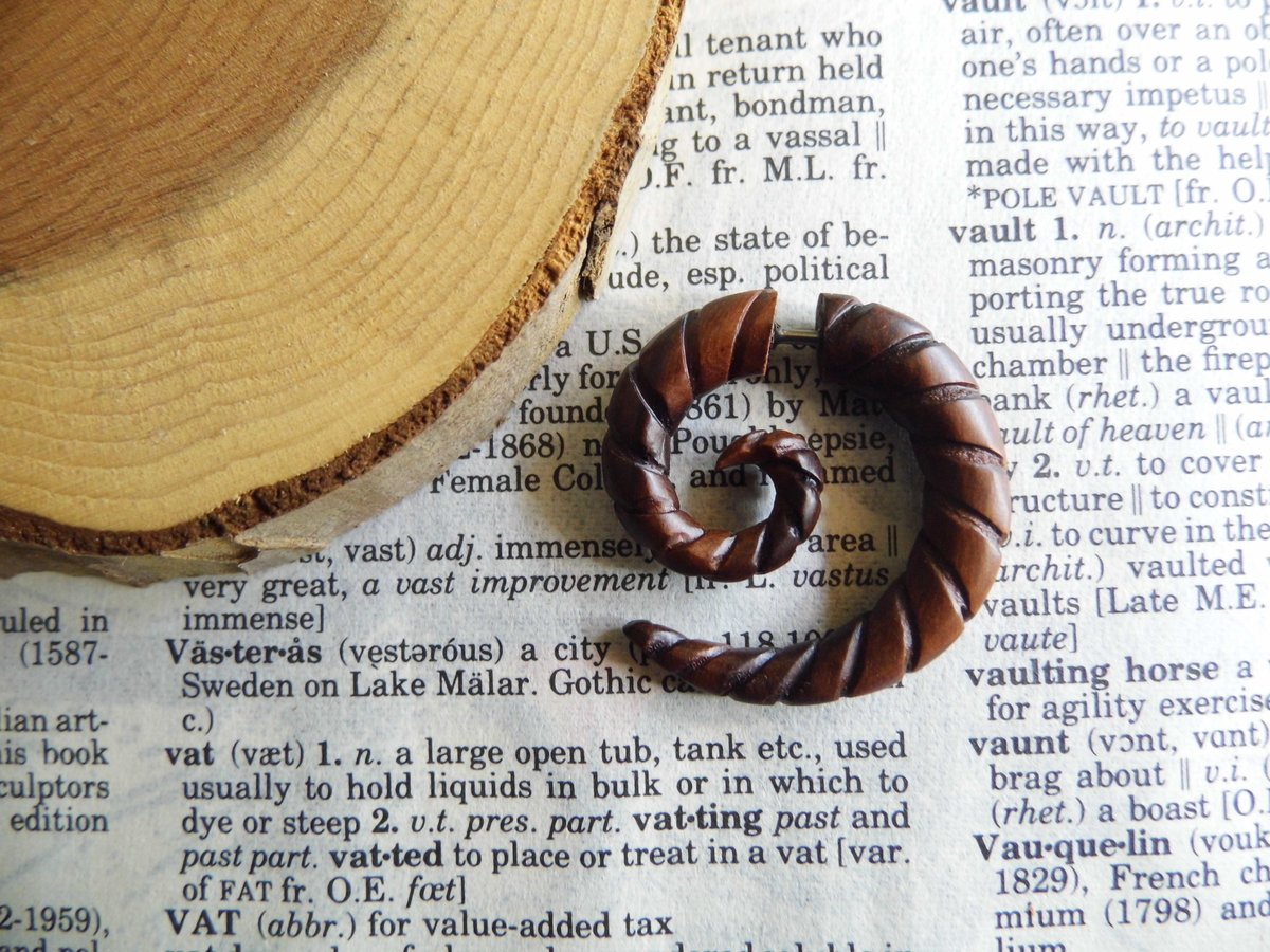 Carved Spiral Wood Earring Faux Stretcher