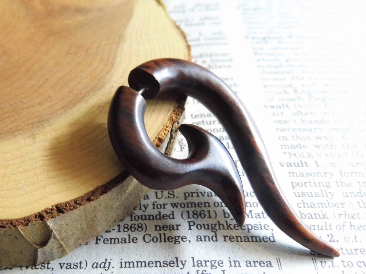 Medium Large Wood Earring Crescent Fish Hook