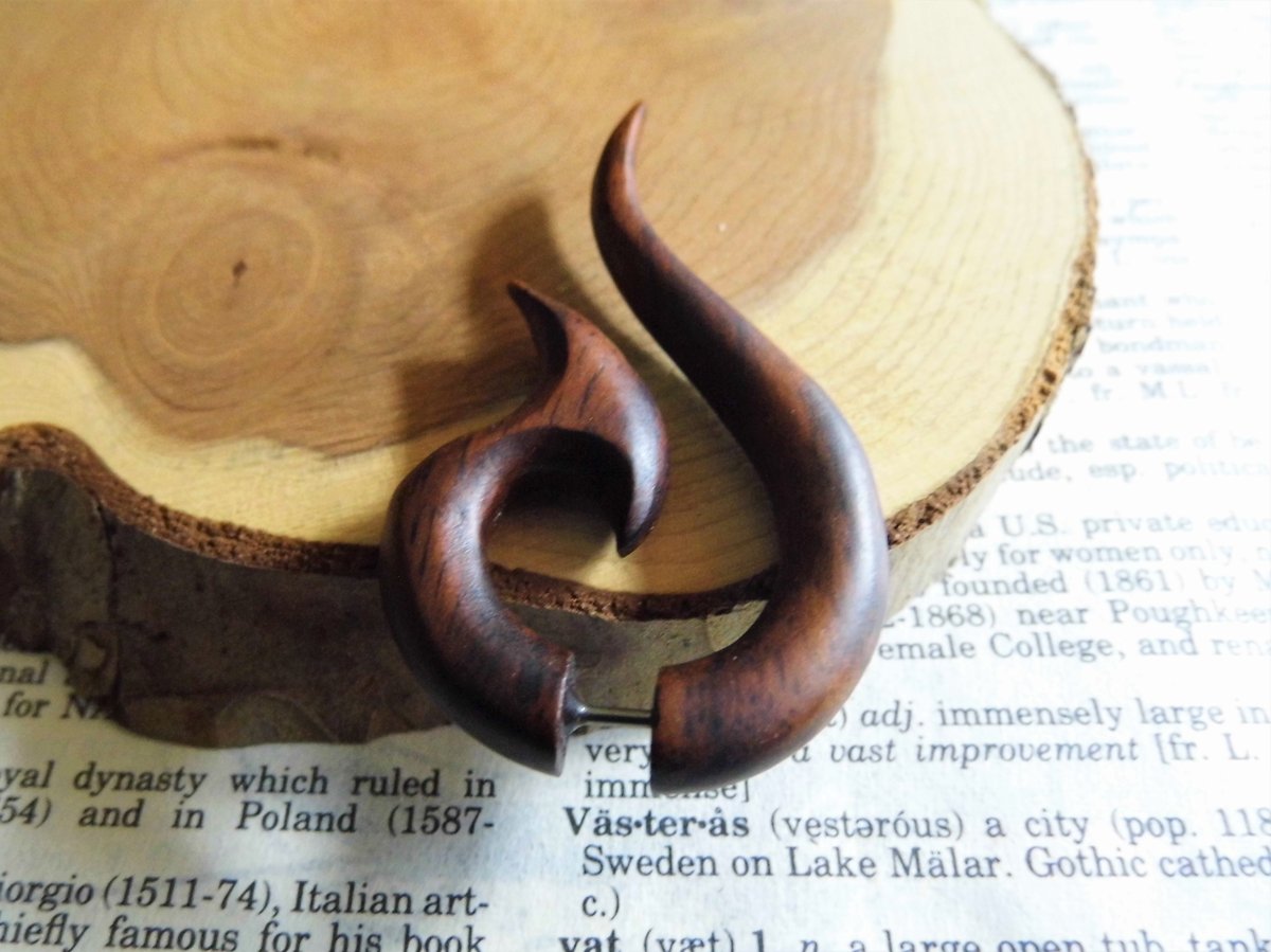 Medium Large Wood Earring Crescent Fish Hook