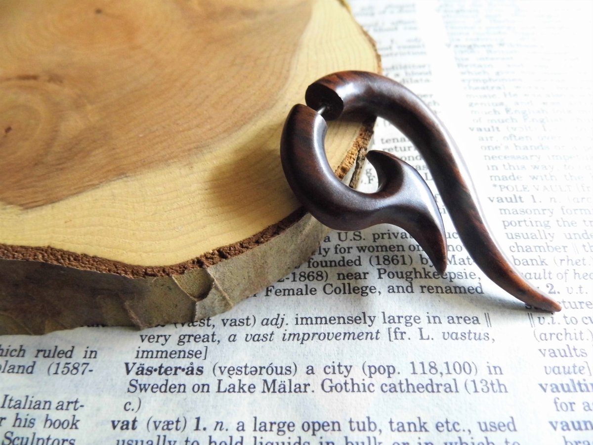 Medium Large Wood Earring Crescent Fish Hook