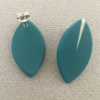 Image 2 of teal leaf earrings