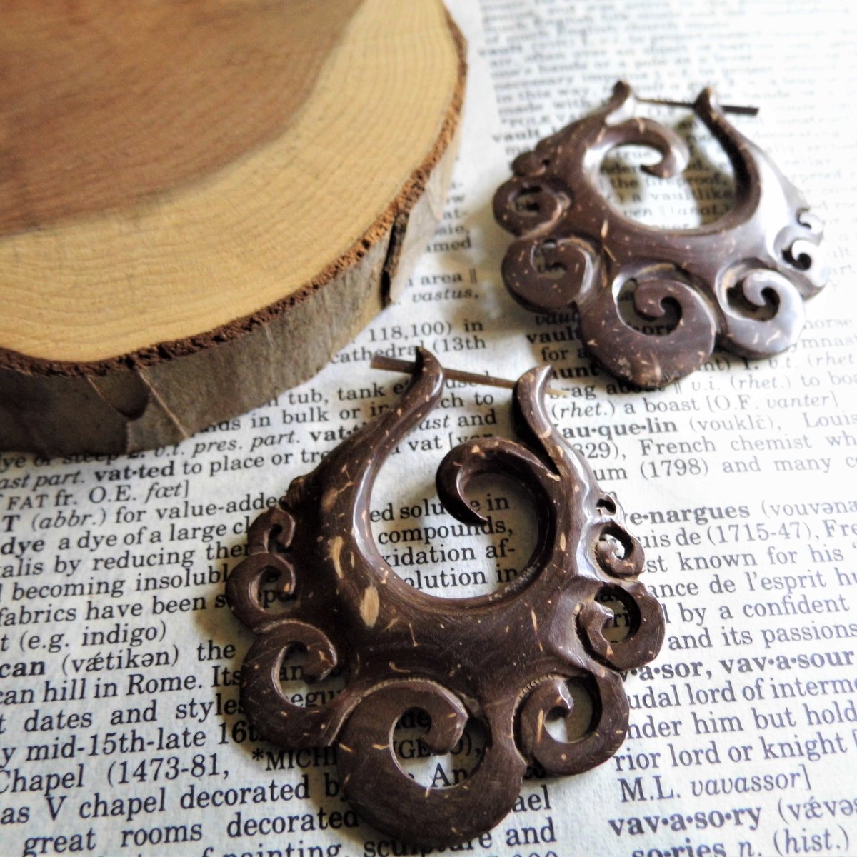 Large Ethnic Womens Coco Wood Earrings Hoops