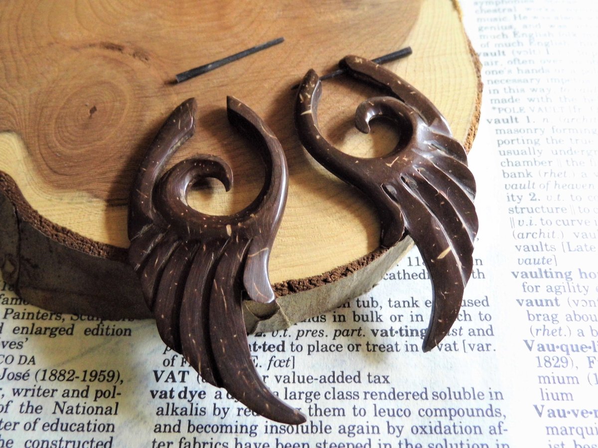 Angel Wing Earrings Womens Coco Wood Hoops
