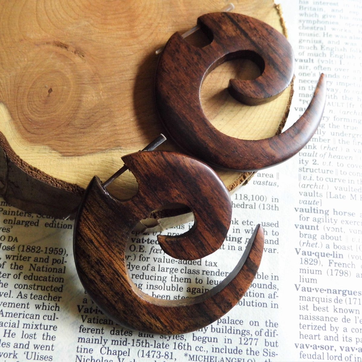 Large Womens Spiral Wood Hoop Earrings
