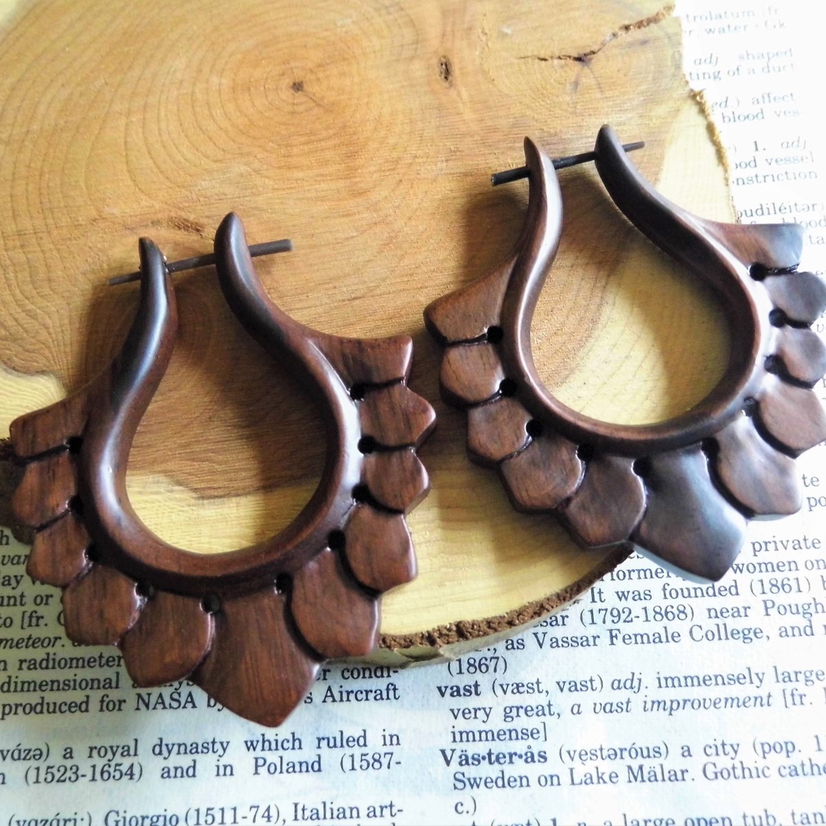 Fire Hoop Large Womens Wood Earrings