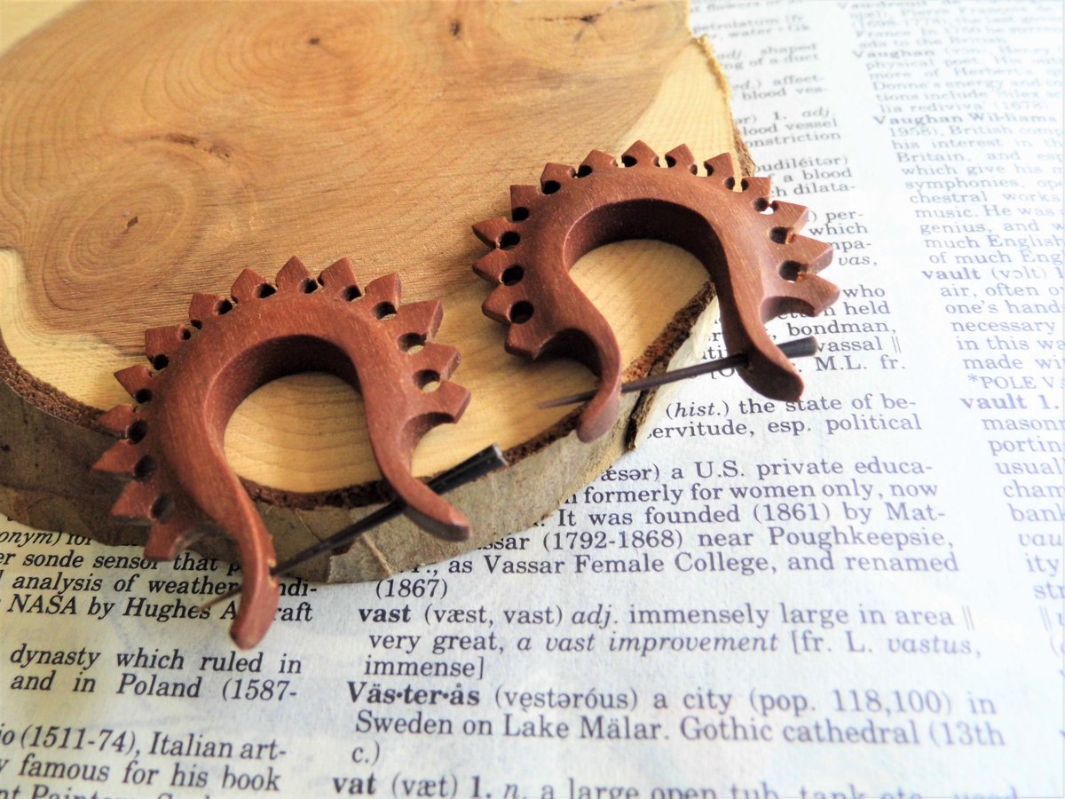 Small Red Wood Fire Hoops Wooden Earrings