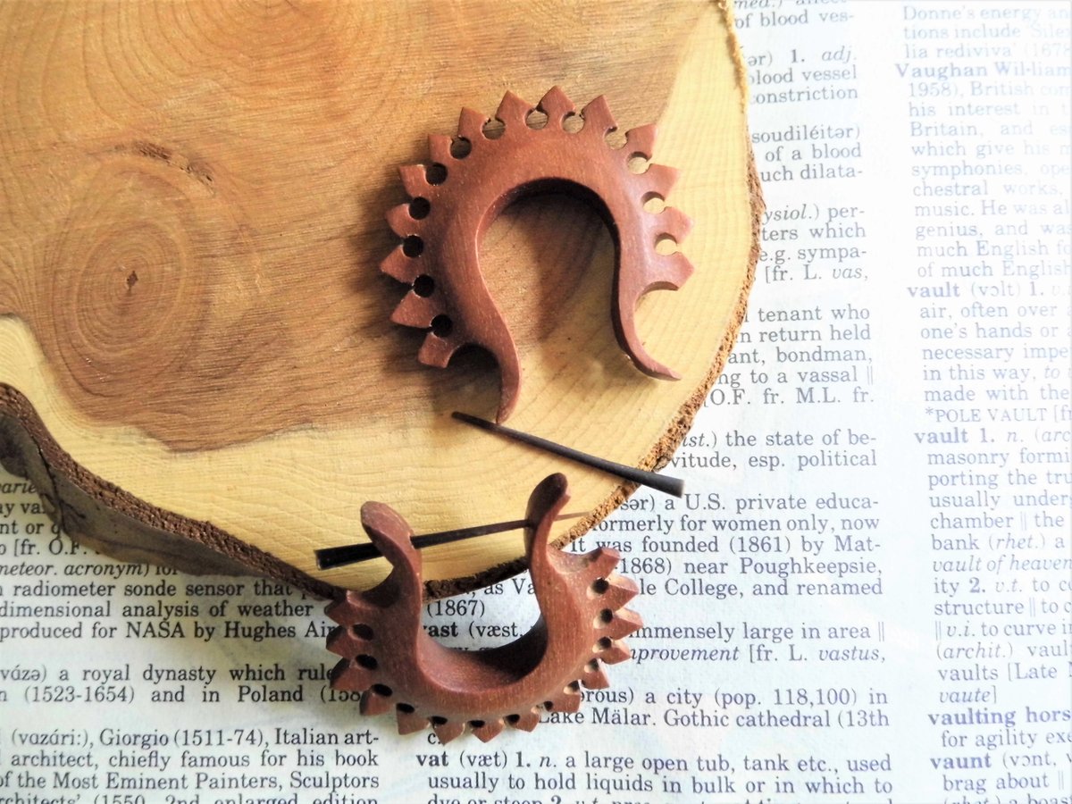 Small Red Wood Fire Hoops Wooden Earrings