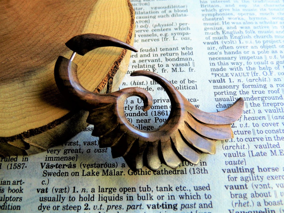 Large Faux Gauge Wooden Earring Angel Wing