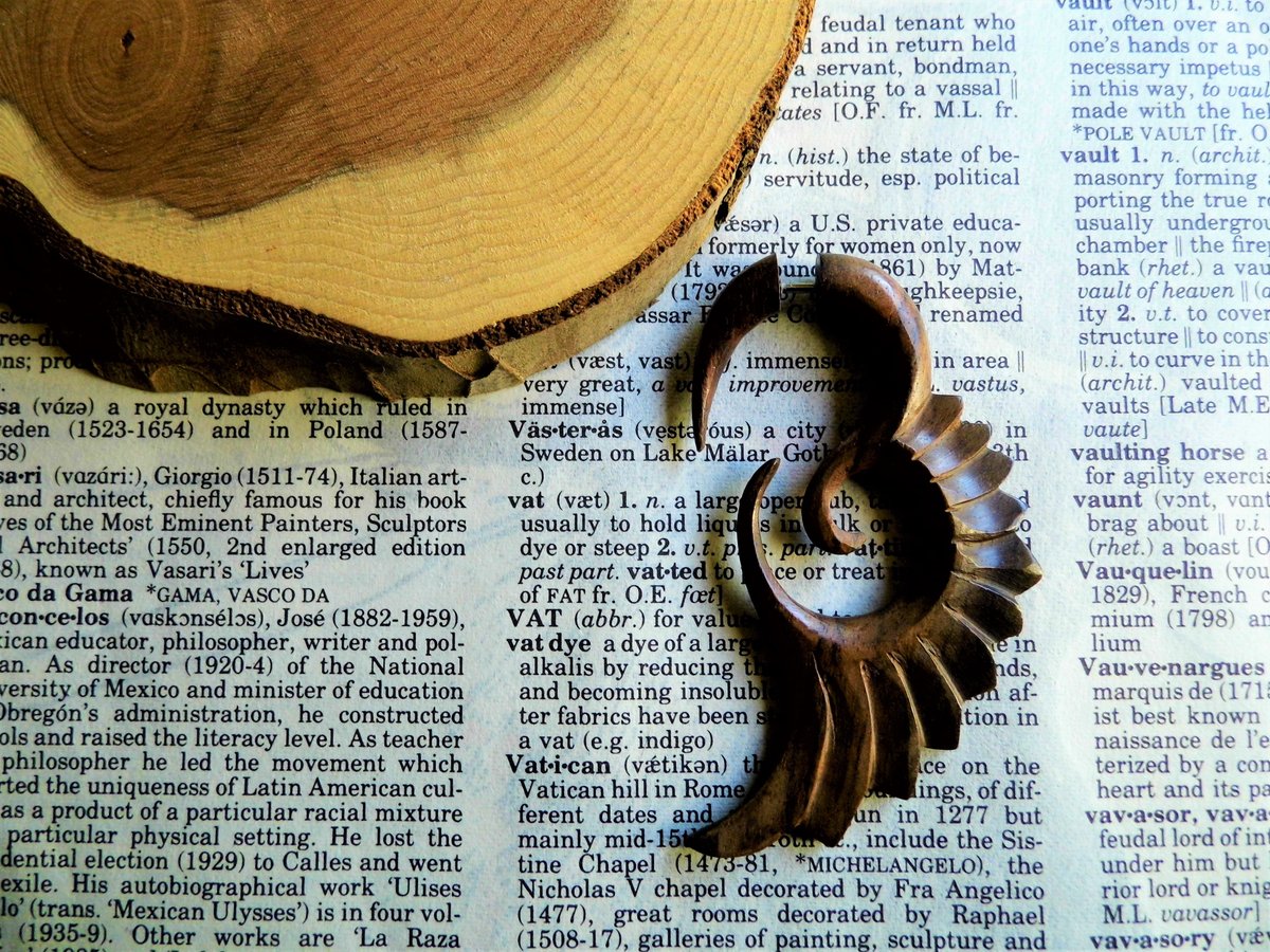 Large Faux Gauge Wooden Earring Angel Wing