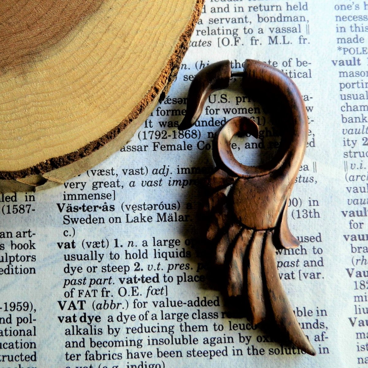 Angel Wing Earring Large Wooden Faux Gauge