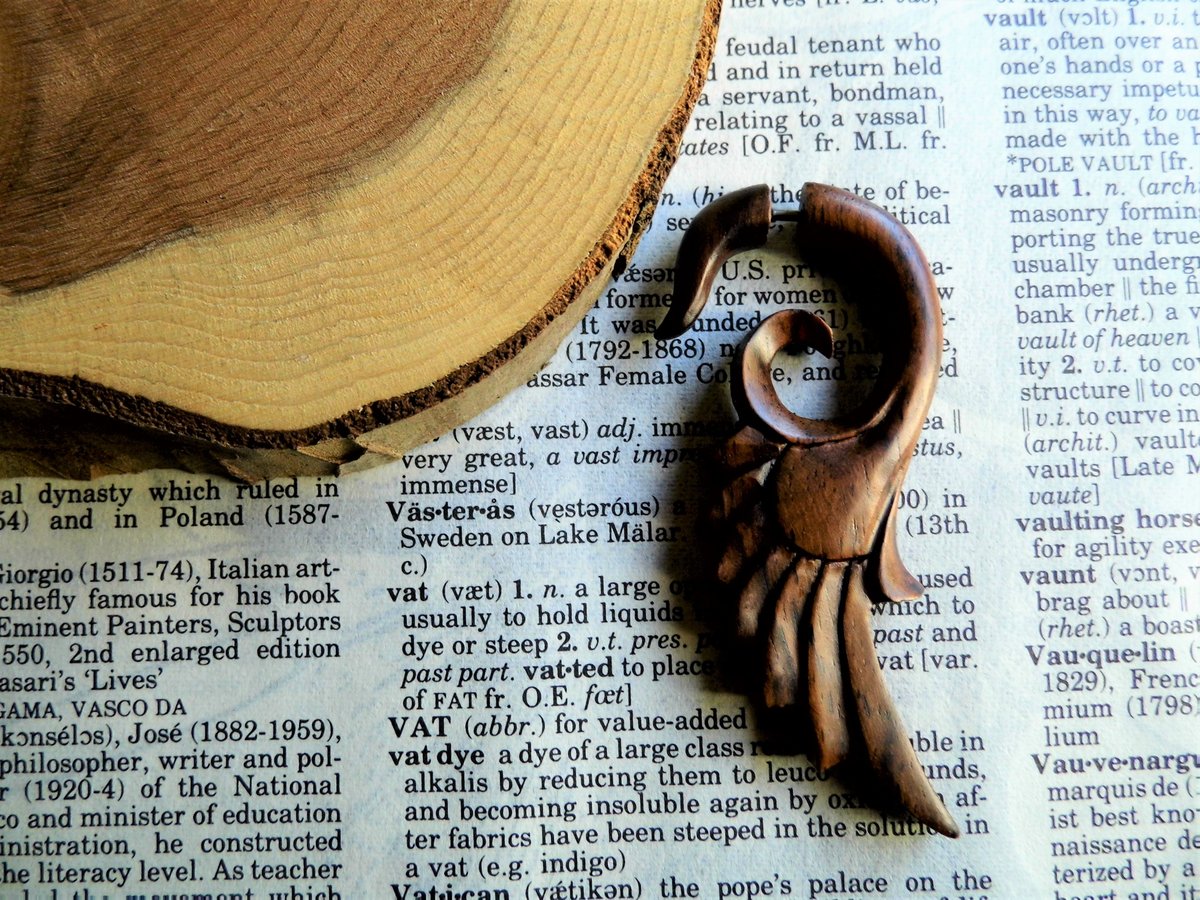 Angel Wing Earring Large Wooden Faux Gauge