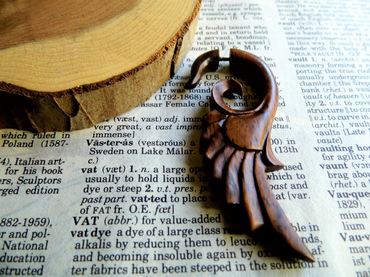 Angel Wing Earring Large Wooden Faux Gauge