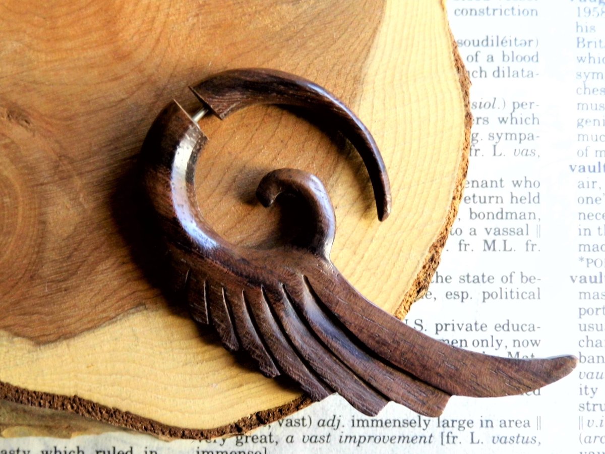Extra Large Angel Wings Wood Earring
