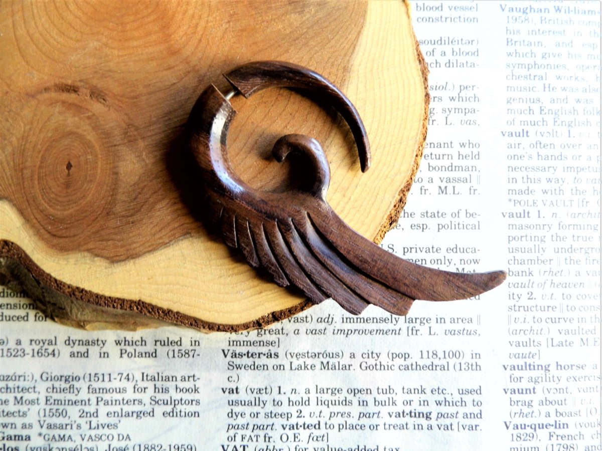 Extra Large Angel Wings Wood Earring
