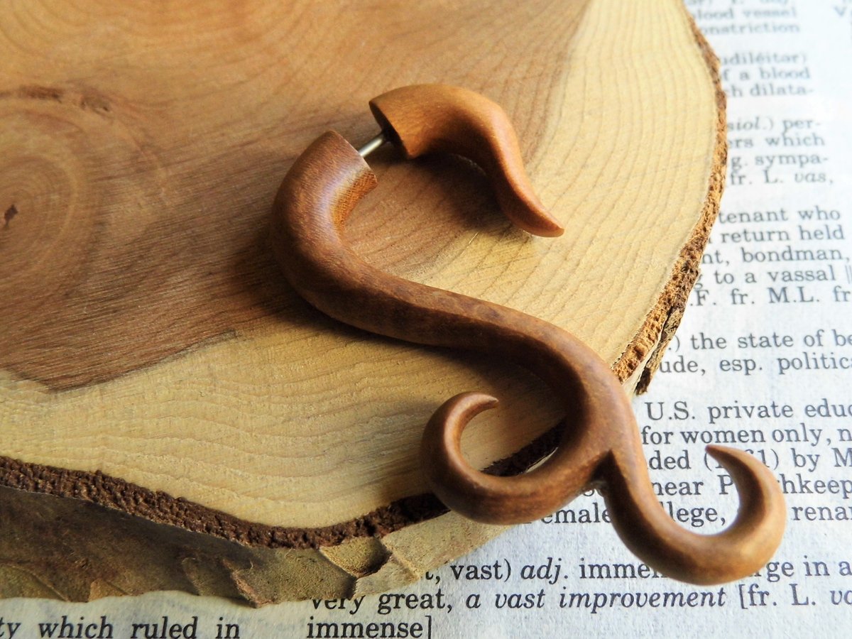 Large Light Wood Earring Spiral Flare