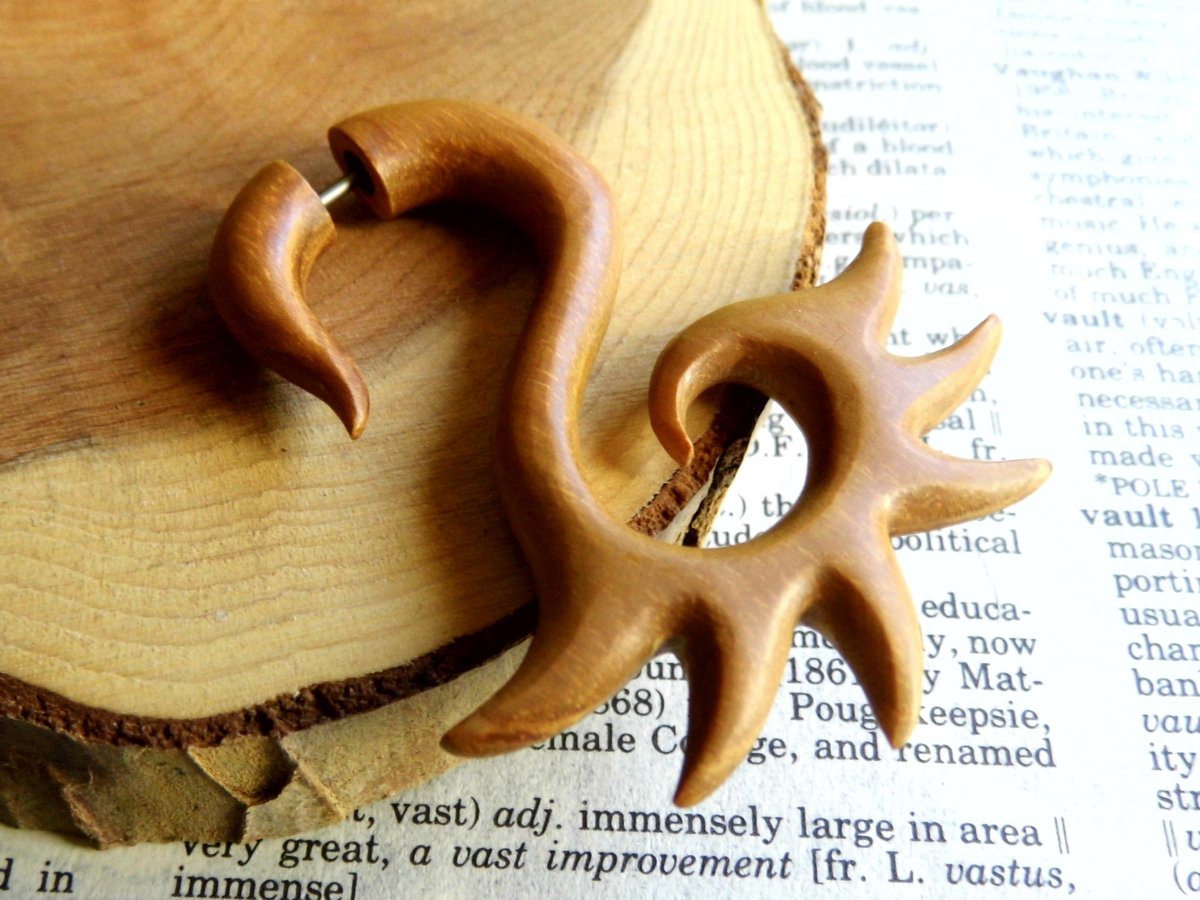 Large Light Wood Earring Fire Flare