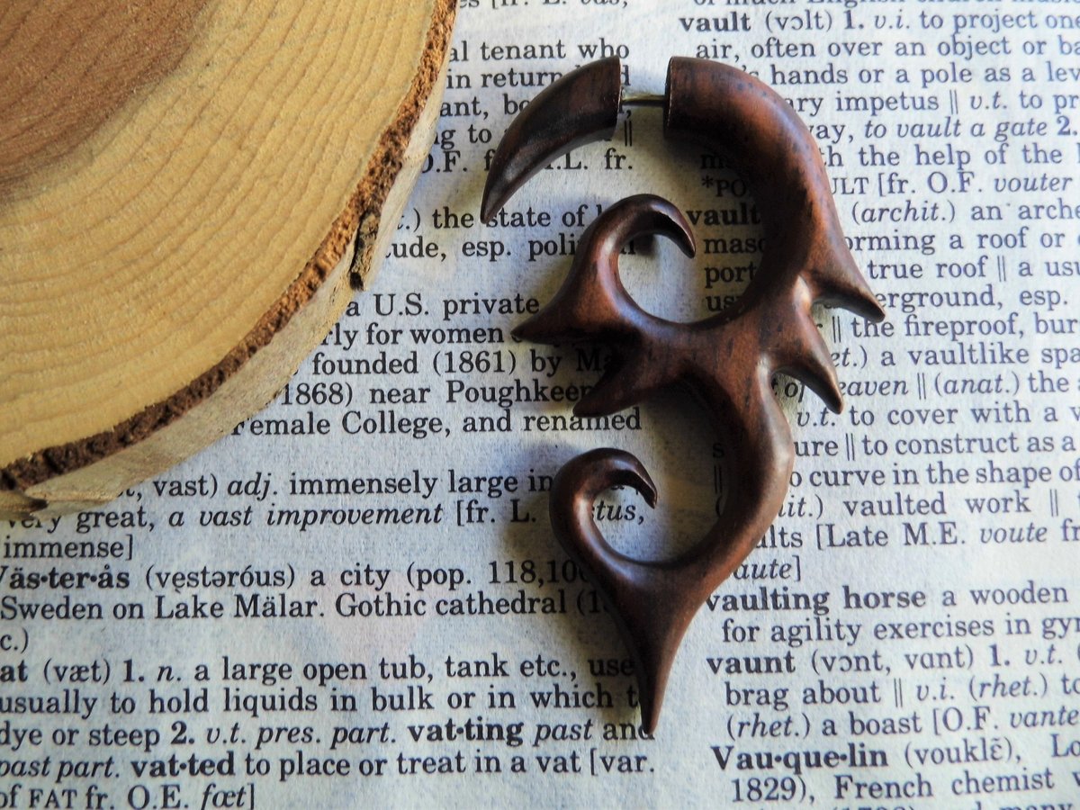 Tribal Wood Earring Faux Gauge