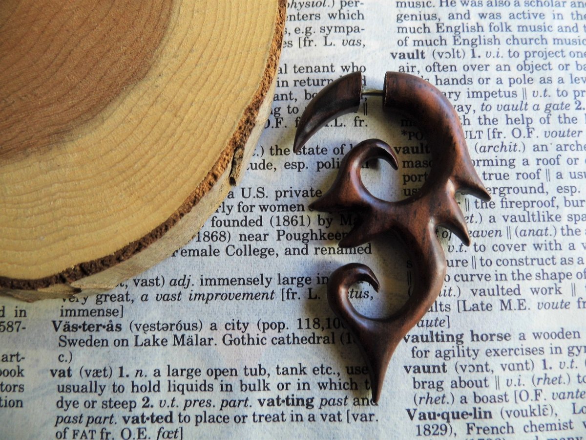 Tribal Wood Earring Faux Gauge