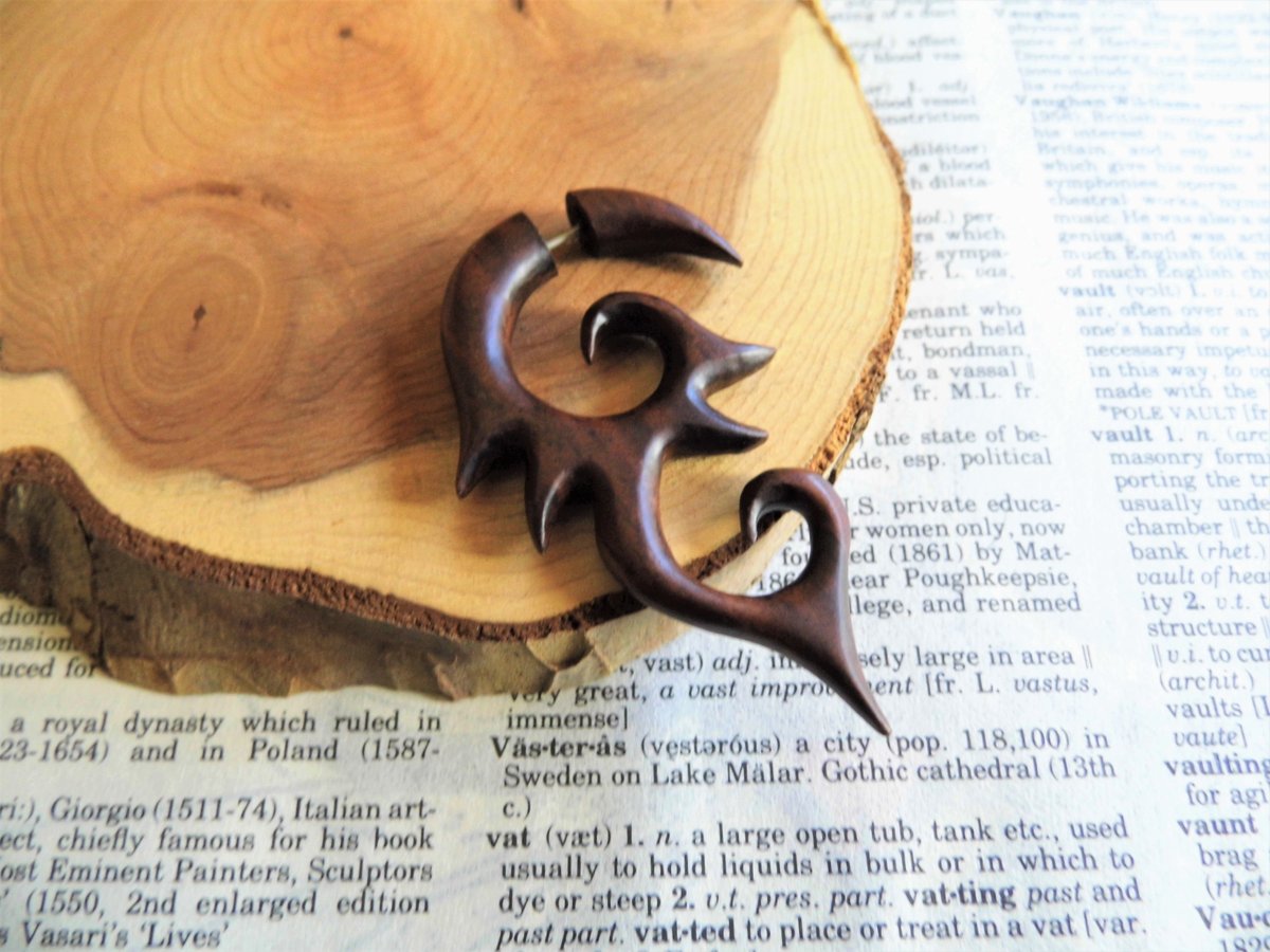 Tribal Wood Earring Faux Gauge