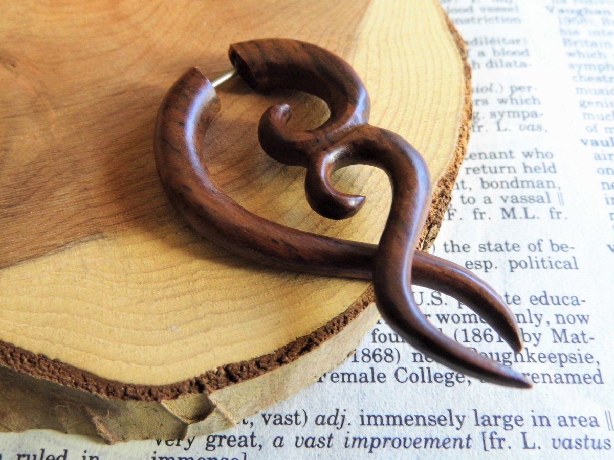 Large Wood Earring Faux Gauge Twister
