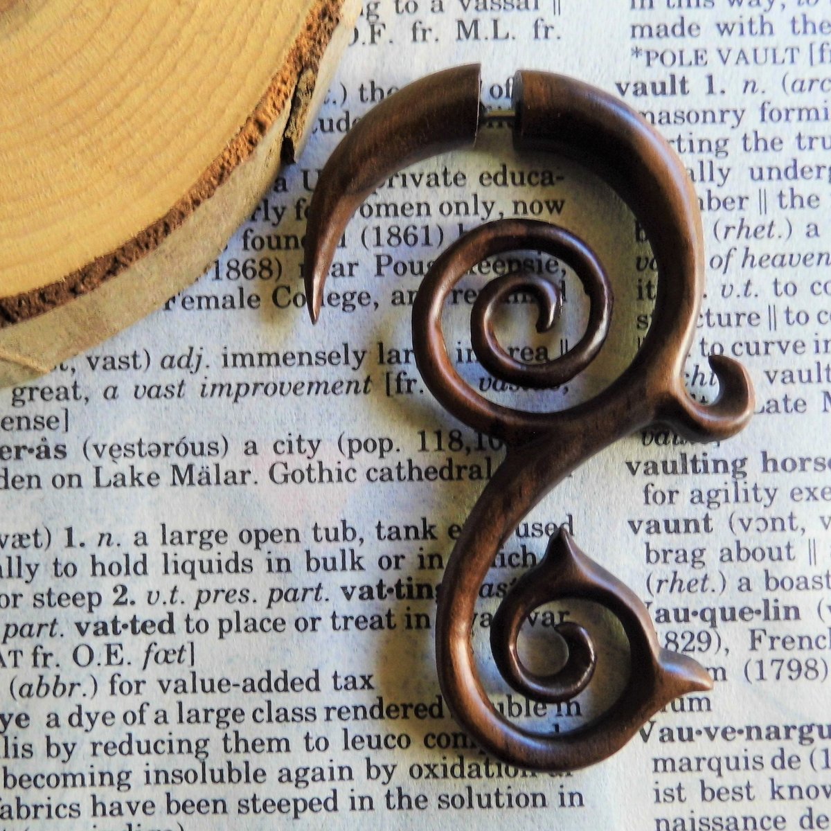 Extra Large Wood Earring Faux Gauge Spiral