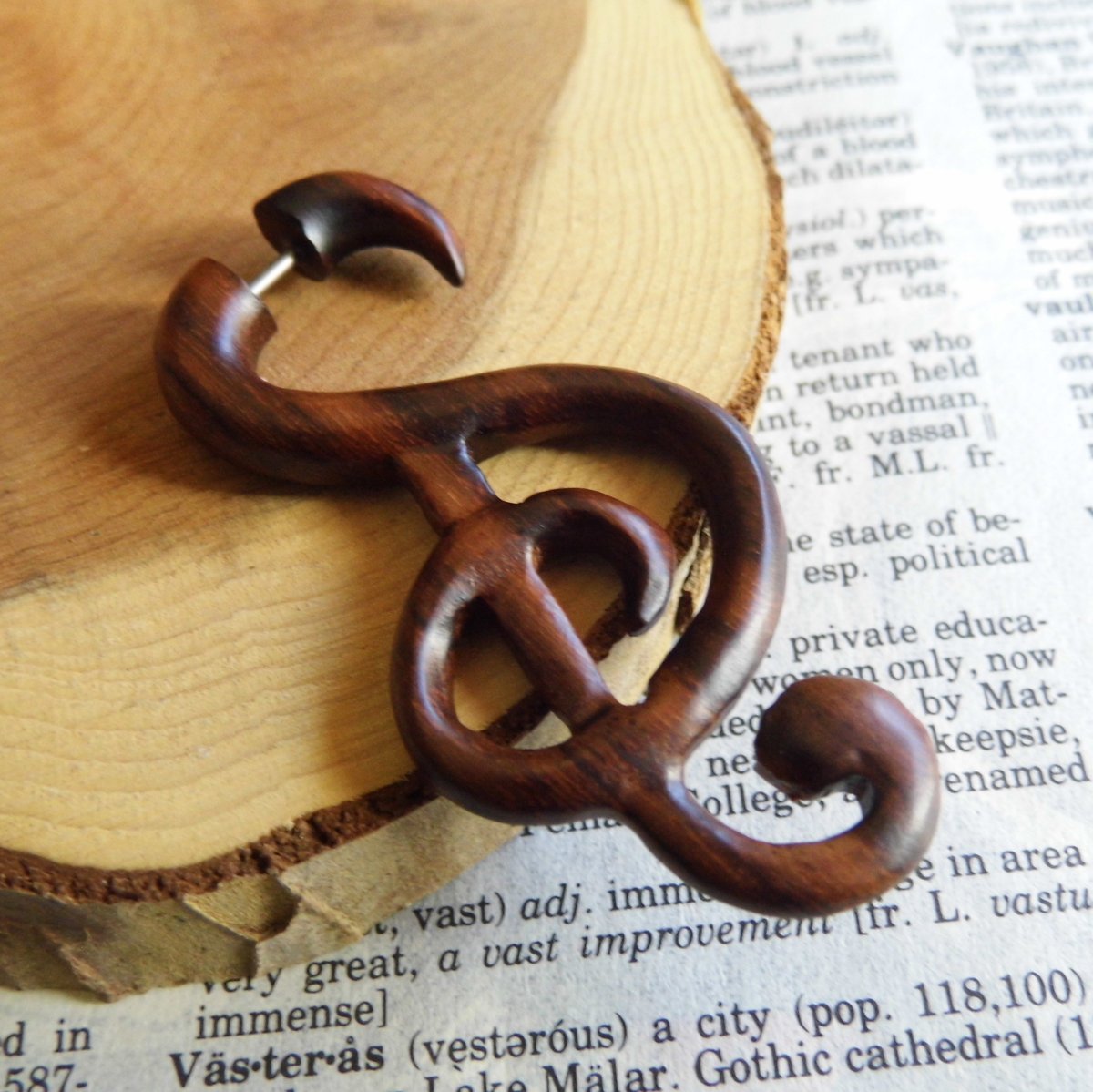 Large Wood Earring Musical Note