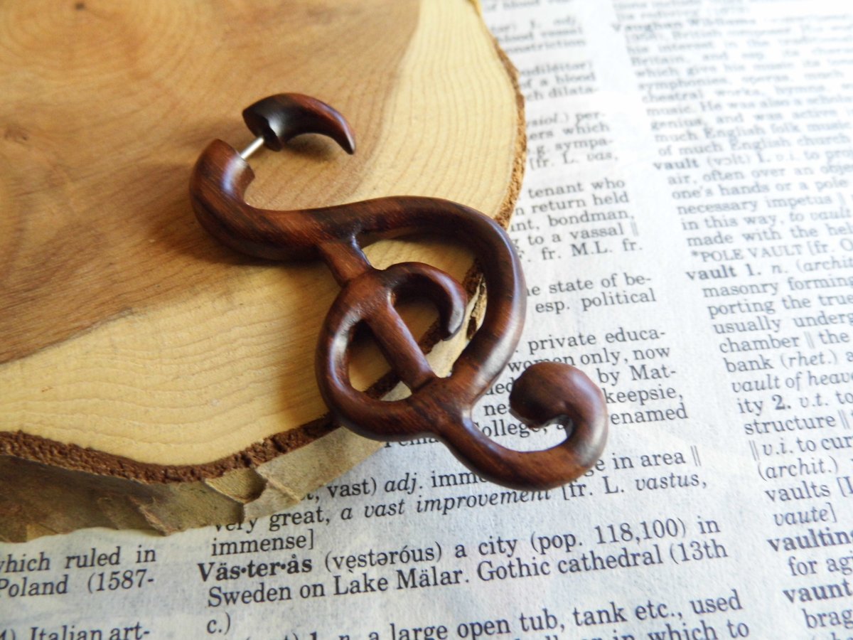 Large Wood Earring Musical Note