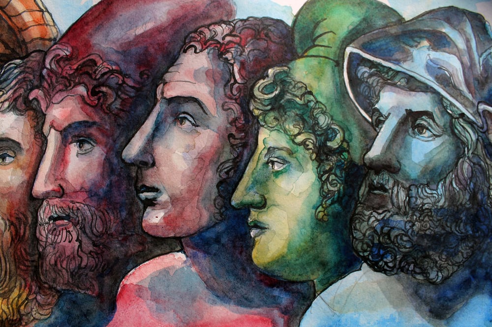 "Guardiani della Luce", watercolor and ink on paper