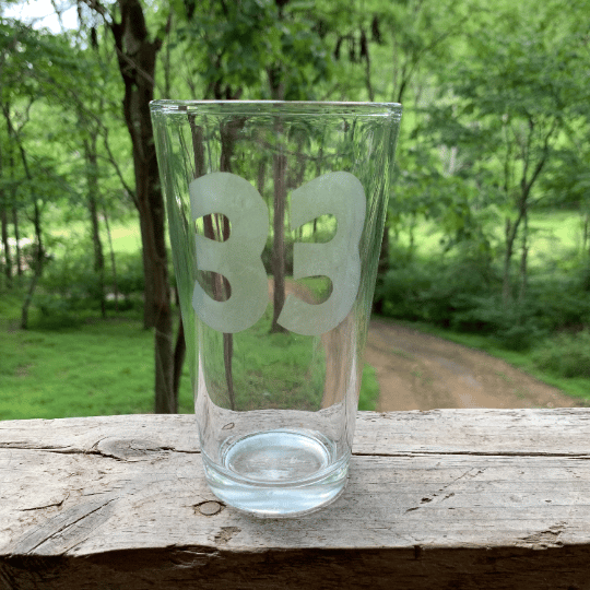 Image of Hand etched "33" Pint Glass