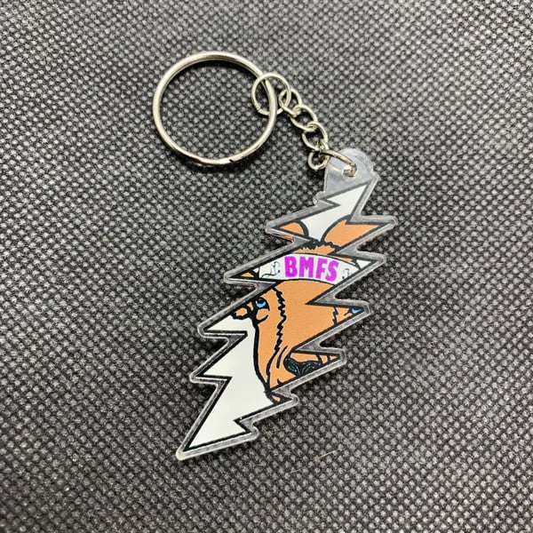 Image of Billy Strings fan art - Feather Goat Bolt Keychain