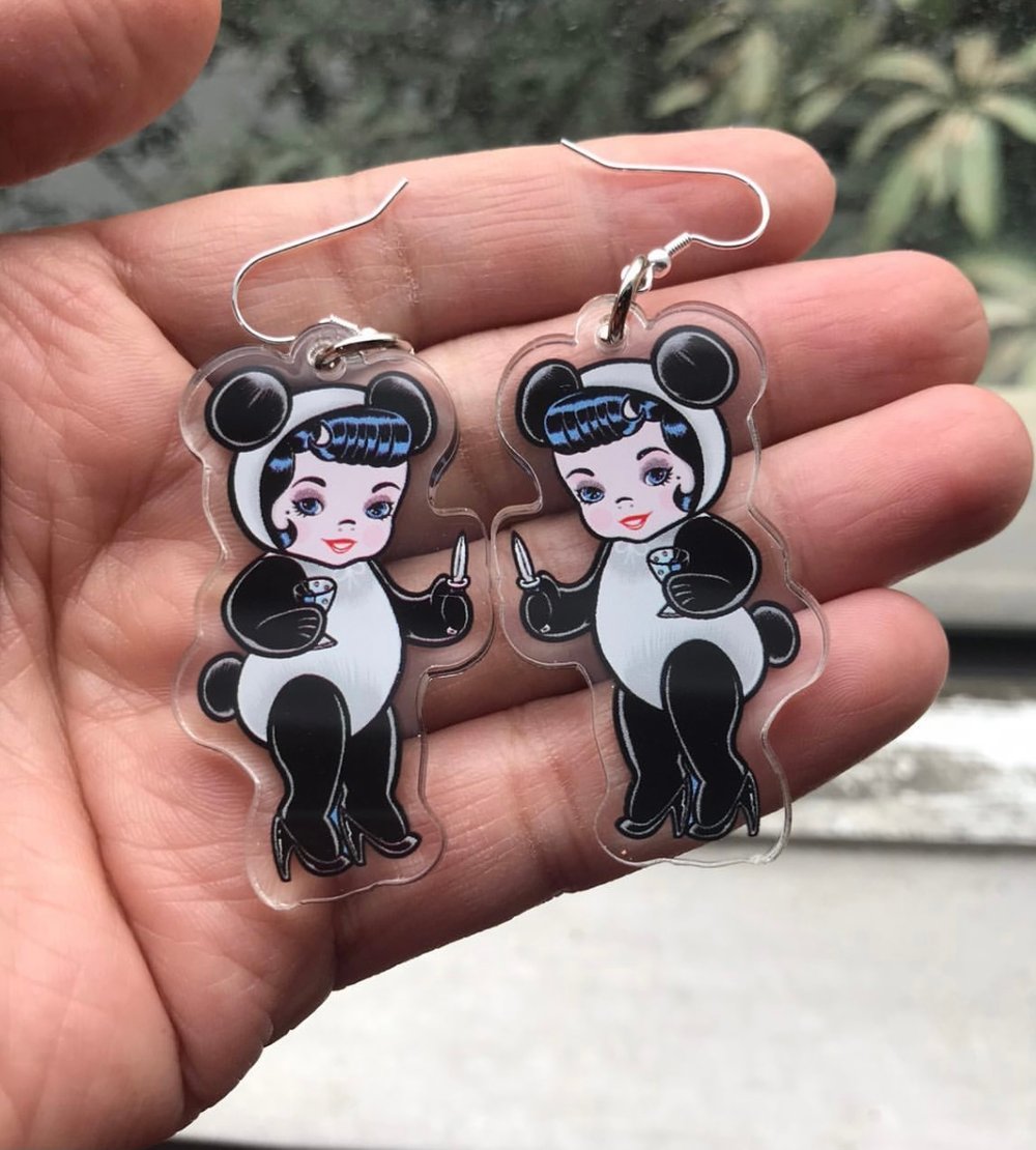 Panda Girl Acrylic Earrings 