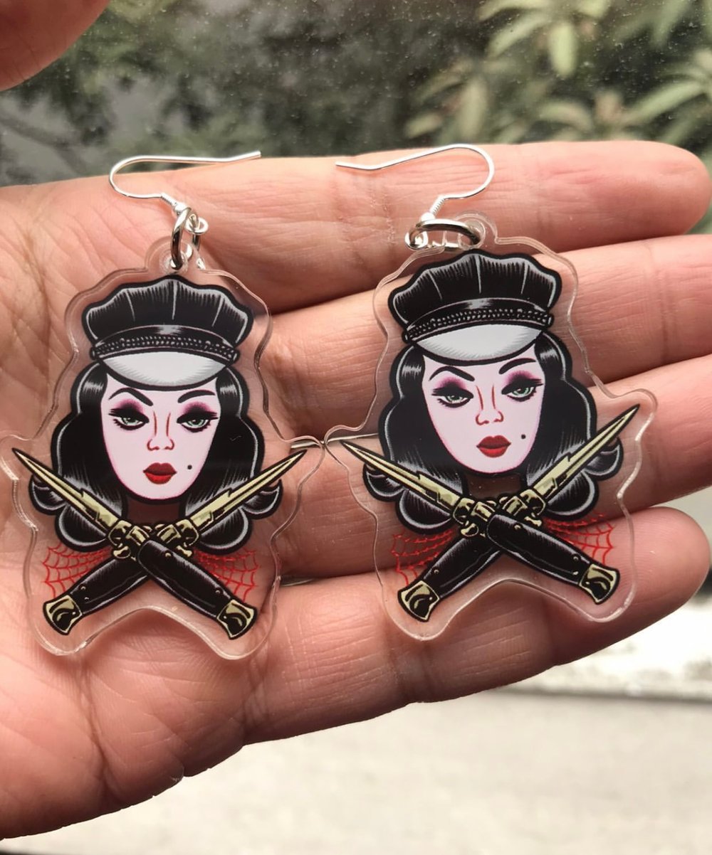 Switchblade Babe Acrylic Earrings 