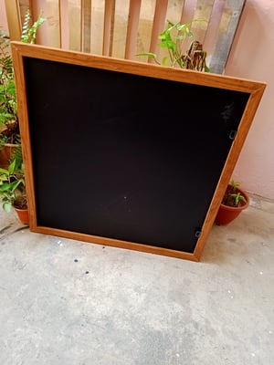 Square Chalkboard with Brown Wooden Frame