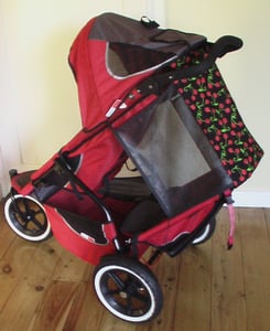 Image of 'Raspberries' Rear Seat Sun Shade for Phil & Teds Inline Tandem Buggy