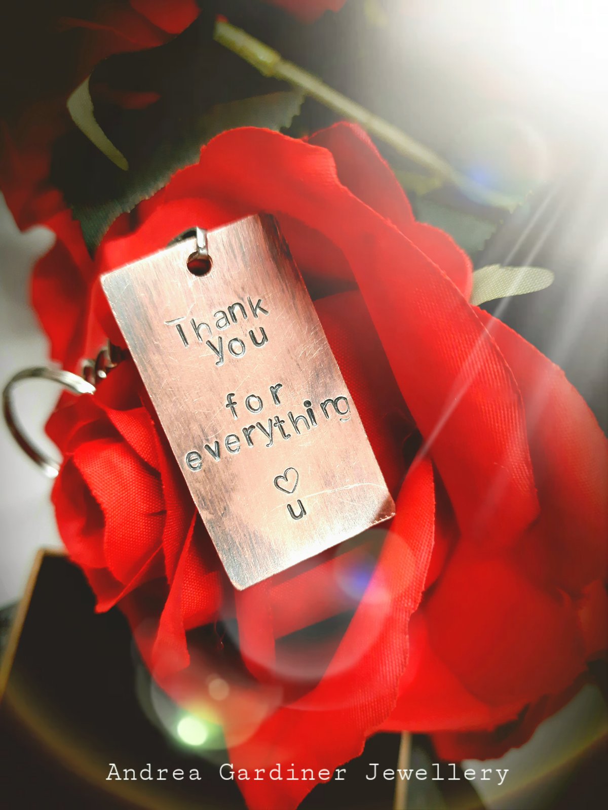 Image of "Thank you for everything, ❤ u" copper keyring 