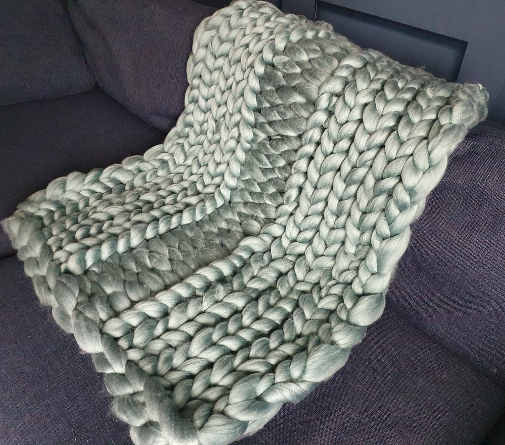 Image of Sage green chunky wool blanket 