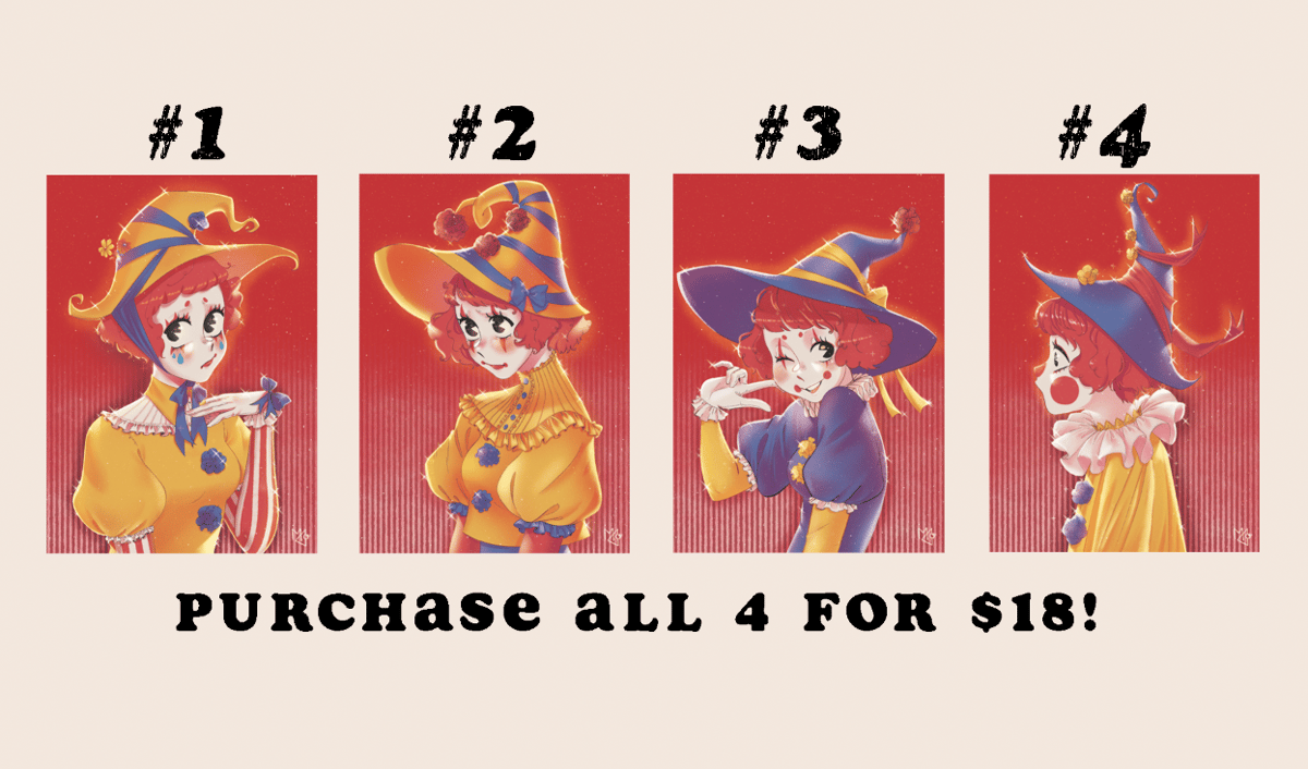 Image of Witchy Clown Postcard Prints