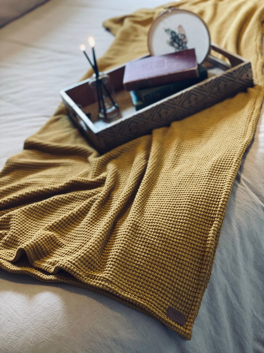 Yellow waffle throw sale