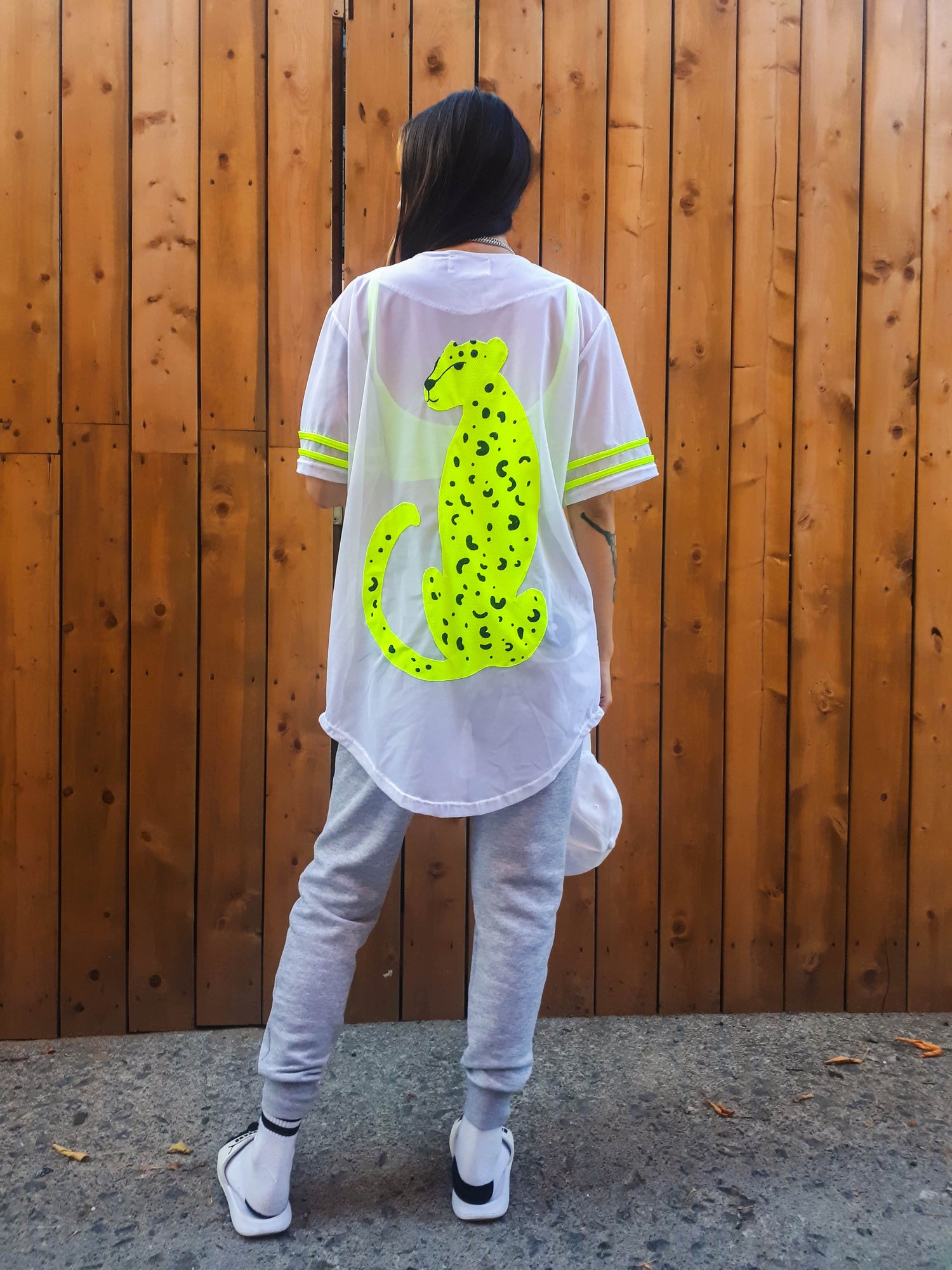 Image of Oversized Mesh Baseball Jersey with Back Appliquée