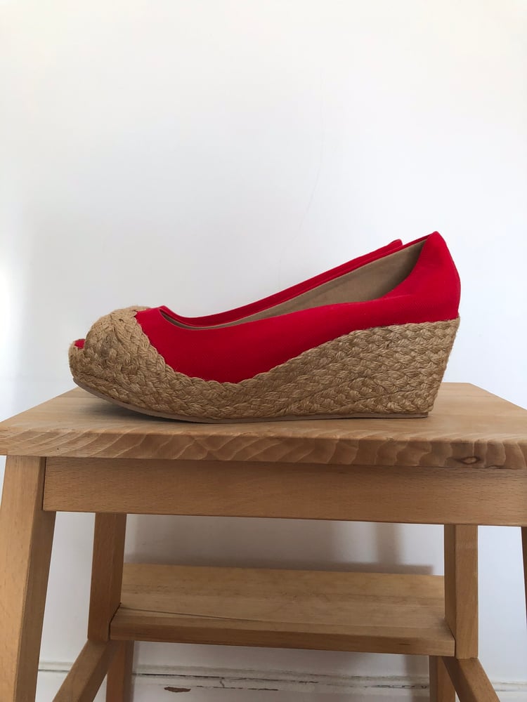 Image of Open Toe Platform Wedges 2-inch Red