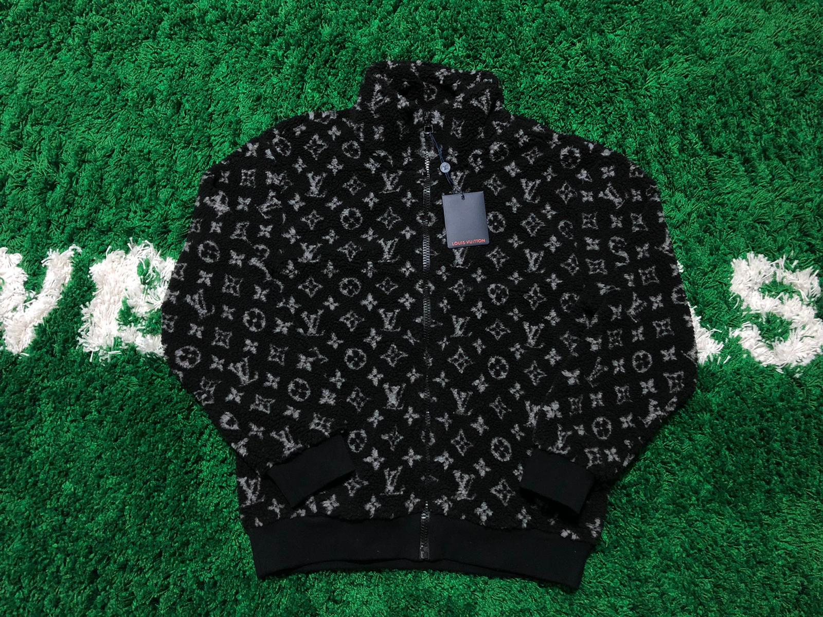 louis vuitton monogram jacquard black fleece zip through jacket