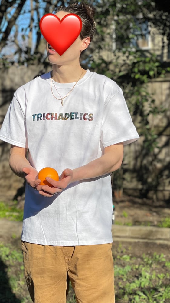Image of Trichadelics flower of life script shirt (WHITE) *PRE ORDER*