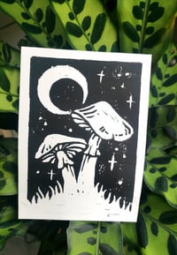 Mushrooms small lino print