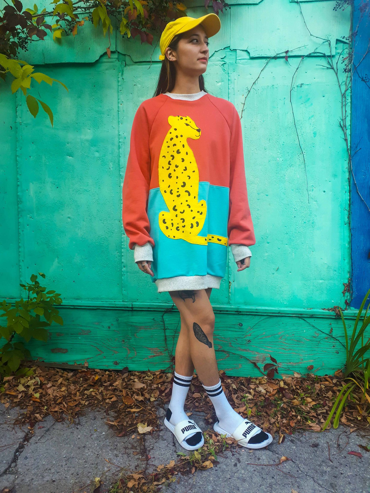 Image of Block Colour Leopard Applique Sweatshirt