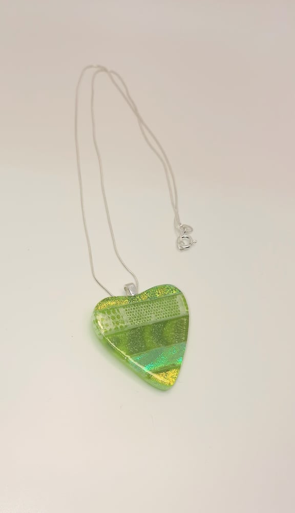 Image of Medium green heart shaped decoupage pendant