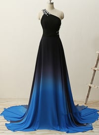 Image 1 of Chic One Shoulder Chiffon Blue and Black Party Dress, Gradient Prom Dress