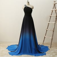 Image 2 of Chic One Shoulder Chiffon Blue and Black Party Dress, Gradient Prom Dress