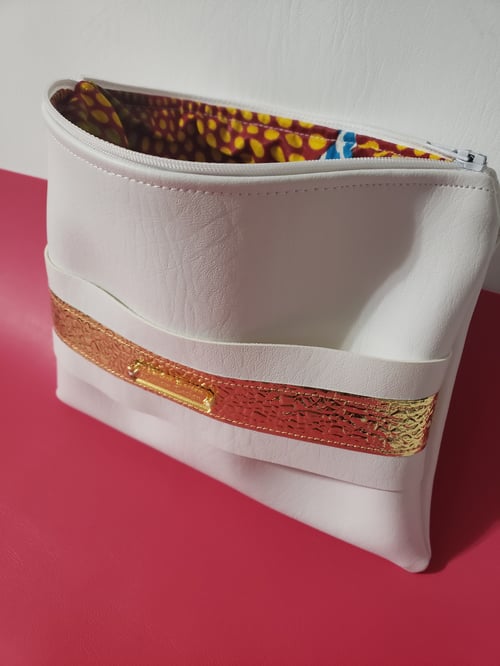 Image of White Gold Clutch with Hand Strap