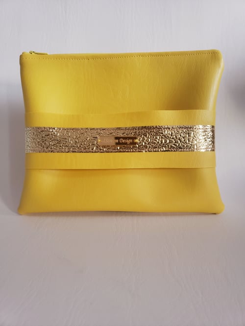 Image of Neon Yellow Gold Clutch With Hand Strap